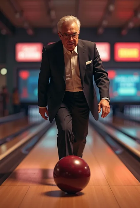 Fait moi une image de jean luc cruck (personnage politique belge) jouant au bowling 