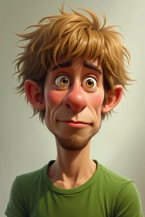 Create a realistic portrait of Shaggy from Scooby Doo.