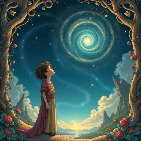 Art Nouveau, A young wizard watching the stars, Cosmic, Universe