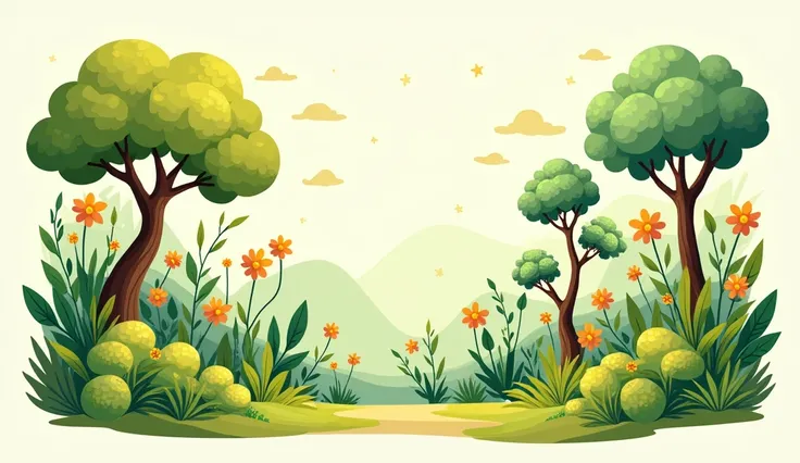 Floristic illustrations for web design, 2d. different trees leaves and flowers green-yellow gamma
