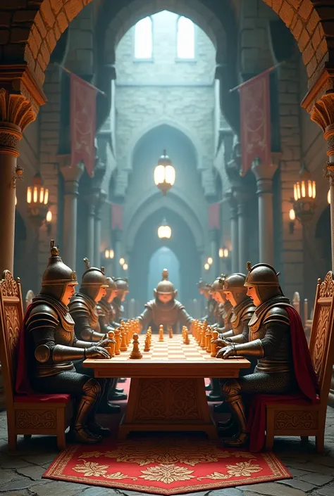 tower chess with pixar style medieval armor