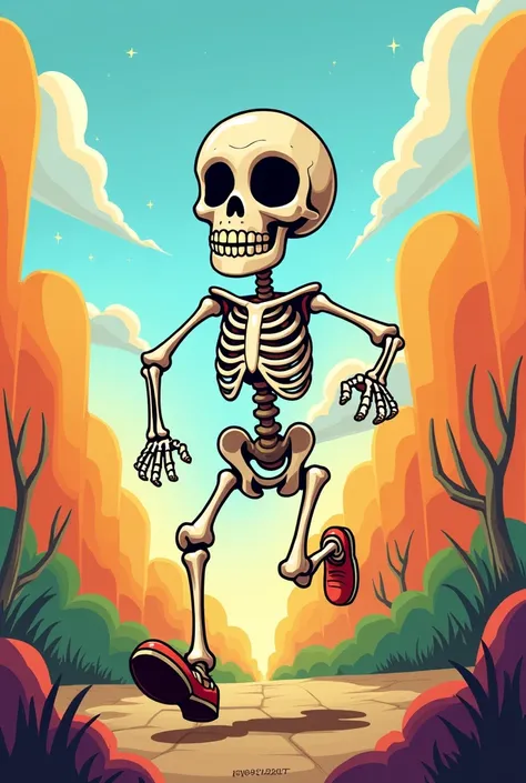 A running skeleton in cartoon style