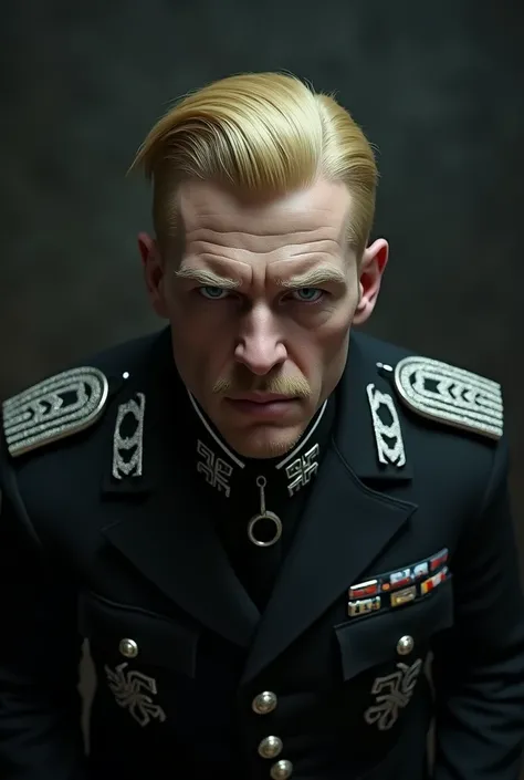 Create a blond Nazi SS officer with an ominous look at realism Full HD man