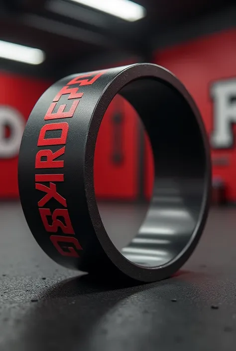   A 3D plan of a modern band made of black zinc from a Crossfit gym written  "Red Pirates " in red a beautiful modern image  