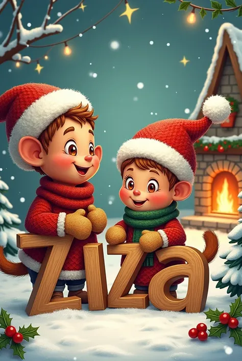  I want the name : "Ziza Family ",  written with a Christmas theme 