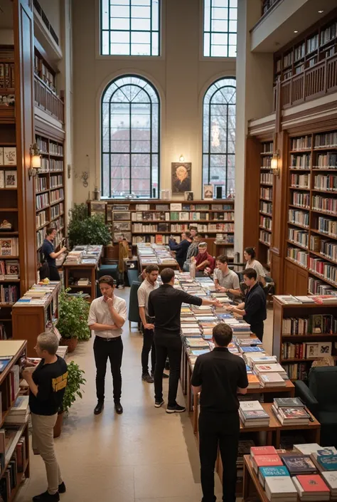 create a realistic photo of a modern bookstore