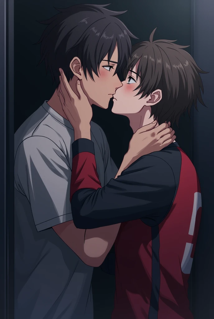 Genzo Wakabayashi gives Ken Wakashimazu a kiss on the lips