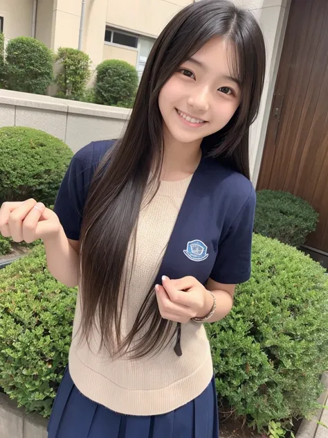  neat female college student　20 years old　 Japanese　photograph　cute　smile　 semi-long hair