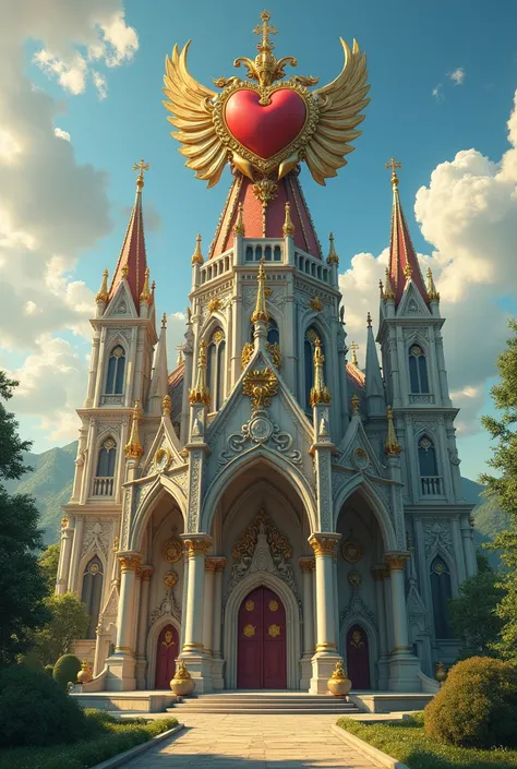 Big chapel with heart in the hands on top