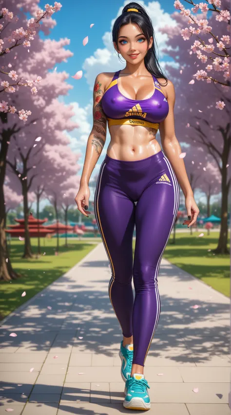  master works， Best Graphics ，Higher quality， high detail ，超高分辨率， Disney Style ， A Purple Sport Wear Top ， Purple Sports Pants ， Yellow Adidas Jogging Shoes ， Exquisite Cartoon Girl ， Bold Character Design ， Realistic Character Impression ，Wonderful ， Inte...