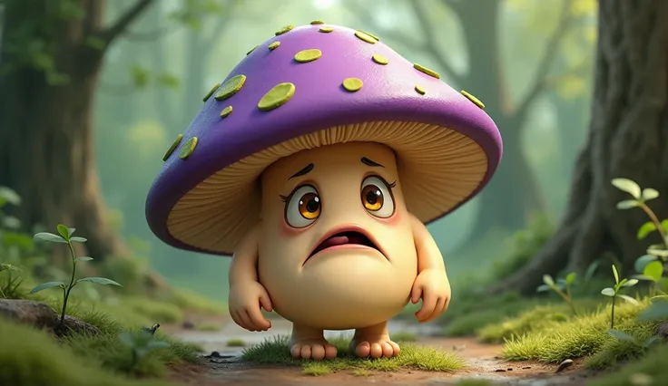 Mushroom Monster、 The mushrooms body is beige, 、The umbrella part is purple 、 fine lines are drawn to express a natural and organic appearance 。poison々 The purple umbrella is large, rounded 、 and sprinkled with irregular green spots reminiscent of toad mus...