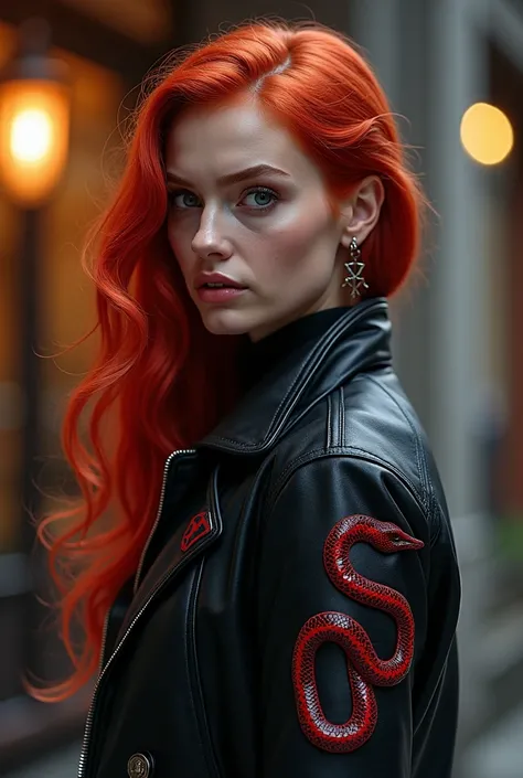 Waja man wibu 4D turned back cool handsome bakgorund black lightning red snake decoration
White-skinned redhead hottie wears earrings
Red-eyed 
Red hair
Wearing a black jacket with an inscription "jungler ayzen " clearly 