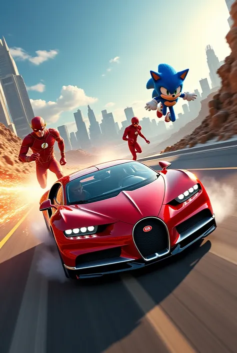 Make a flash vs sonic vs Bugatti Chiron race video 