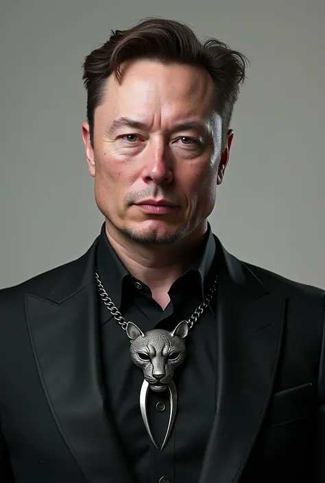 Elon musk with a panther fang pendant necklace