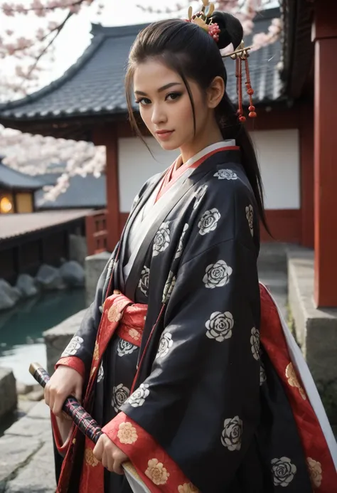 A samurai girl, black kimono