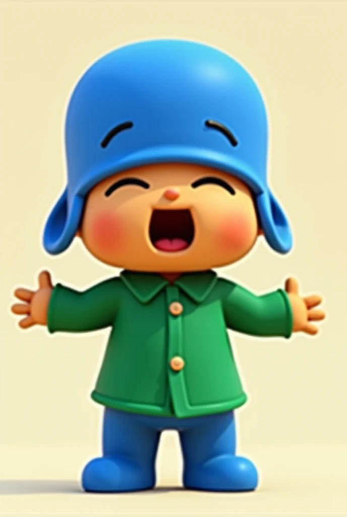 Pocoyo wearing a green formal shirt and singing