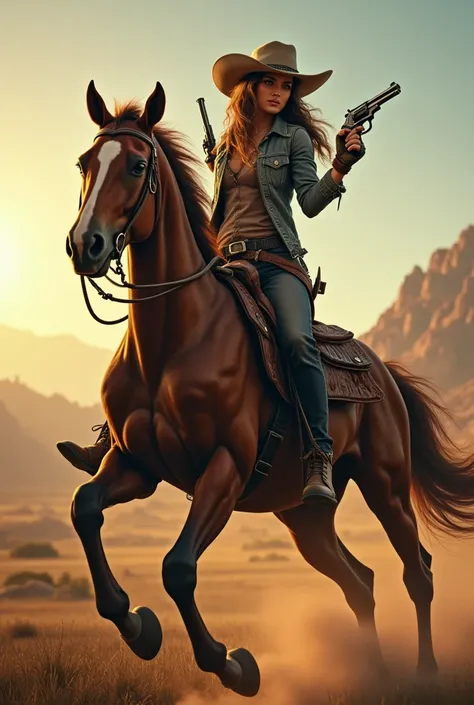 Cowgirl com pistolas. horse. 