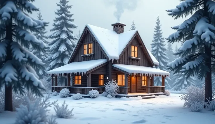 winter house with a snowfall