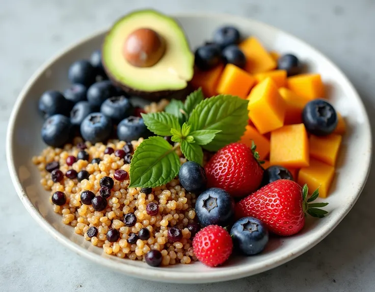 quinoa:  Rich in protein and fiber .
Andean potato :  Source of healthy carbohydrates .
avocado:  Contains essential healthy fats .
fresh fruits:  Like strawberries and blueberries
Local herbs :  Like the muña for digestive infusions .

 Include these food...