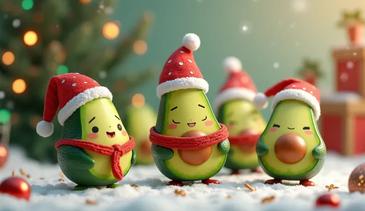 make cute avocados with hands and feet in a christmas theme costume