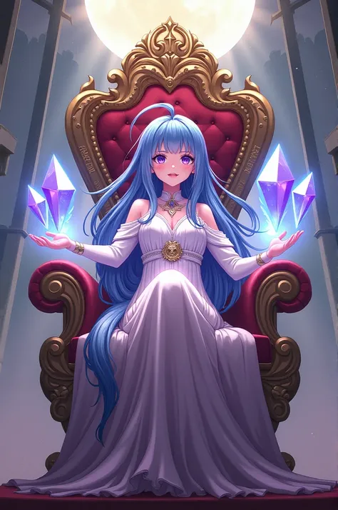 A animea girl with a throne and has telcernices and she has long hair