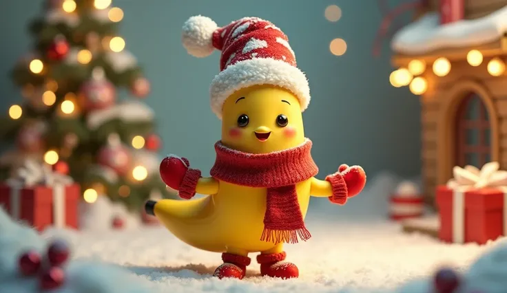 make cute banana with hands and feet in a christmas theme costume