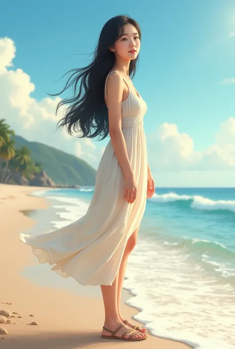 A Korean girl on the beach in realistic mode 