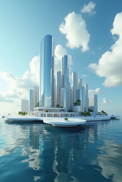  Floating City 

• Aesthetics :  Mirrored platforms that reflect the sky ,  ethereal and constantly changing structures.

• Location : About the Bermuda Triangle ,  accentuating the mystery and the illusory .