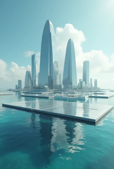  Floating City, cidade suspensa nos céus 

• Aesthetics :  Mirrored platforms that reflect the sky ,  ethereal and constantly changing structures.

• Location : About the Bermuda Triangle ,  accentuating the mystery and the illusory .