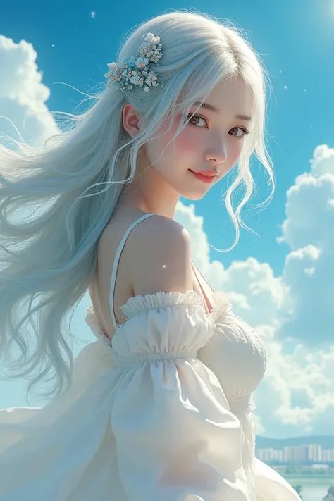  official art,  masterpiece fails，4K,  sharp focus , ( beautiful ,  beautiful  and cute Korean woman:1.3), ( beautiful  and cute Korean:1.3),  Korean beauty , exquisite beautiful hair 、eyes and face, Practical, Super detailed,  Beautiful girl, blue sky,  G...