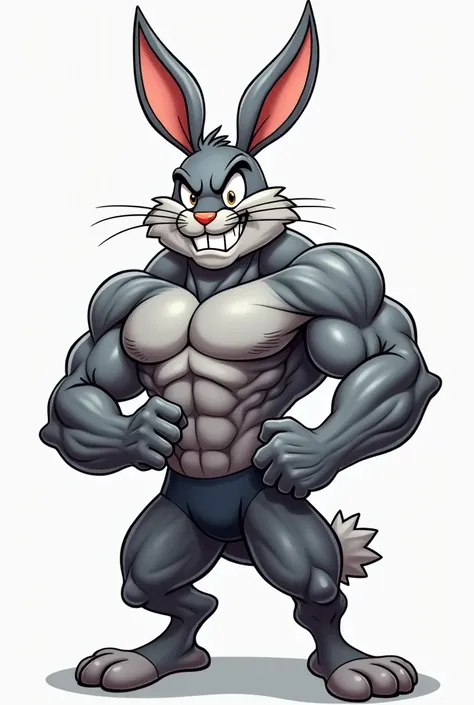 Cartoon Muscular Grey Rabbit 