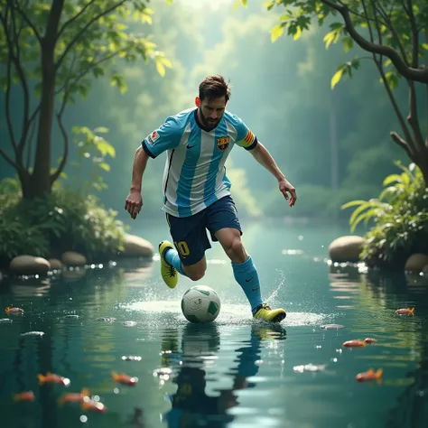 Messi do work in a pond.