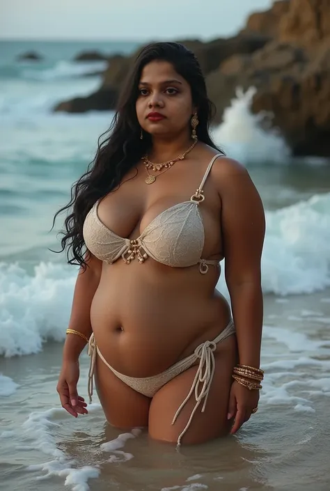 BUSTY, BIG , INDIAN muslim BRIDE, full body picture , Wet curvy, wet Desi Bhabhi showing her big ass  in sey tpless bikini and showing cleavage and in nose ring,hijab on head,  many red gold bangles in hands,earings, necklace ,lipstick ,navel,Indian, Chubb...