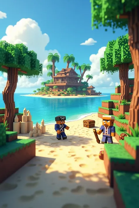 Minecraft beach and pirate island .  And various things in the sand beach things in Minecraft format
