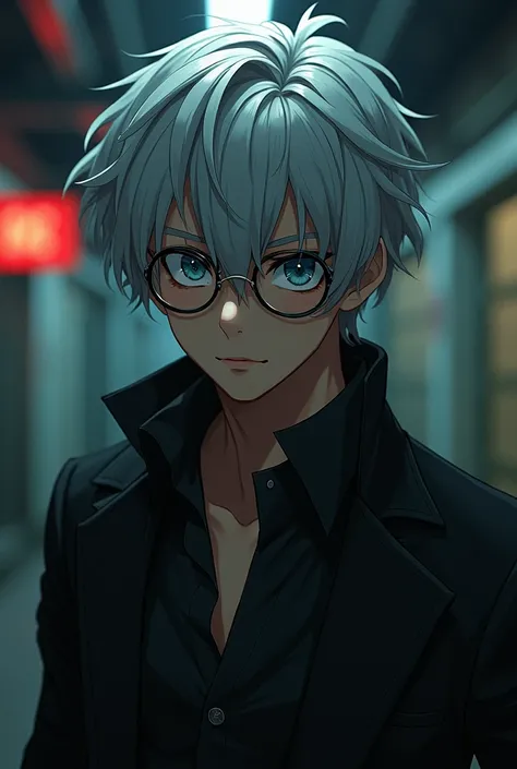 Neitos son, 25-year-old monoma, villain version with round lenses and silver hair