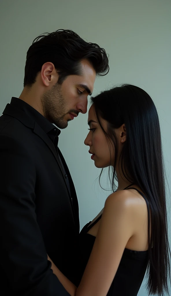 On the cover of the novel, you can see a dashing and handsome man dressed all in black looking with an even gaze at a short, beautiful woman with long, straight black hair with a frightened and lowered face.