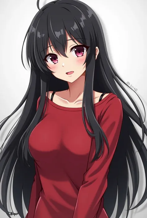 garota de anime with long dark blue hair and a red top posing for a picture, fanart de marin kitagawa, garota de anime, estilo anime Ecchi, visual anime de uma garota fofa, (garota de anime), an garota de anime, em estilo anime, estilo de arte anime moe, c...