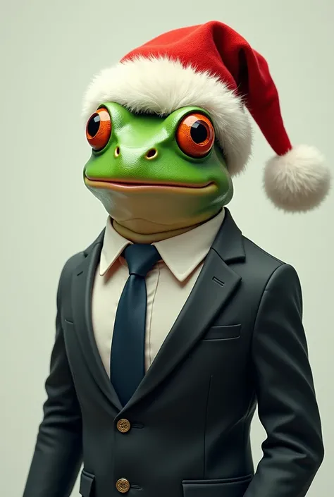 
AI agent frog wearing a suit and Santa Claus hat