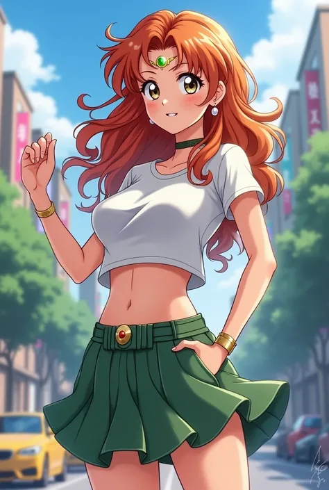 Sailor jupiter in casual crop top and skirt, anime style