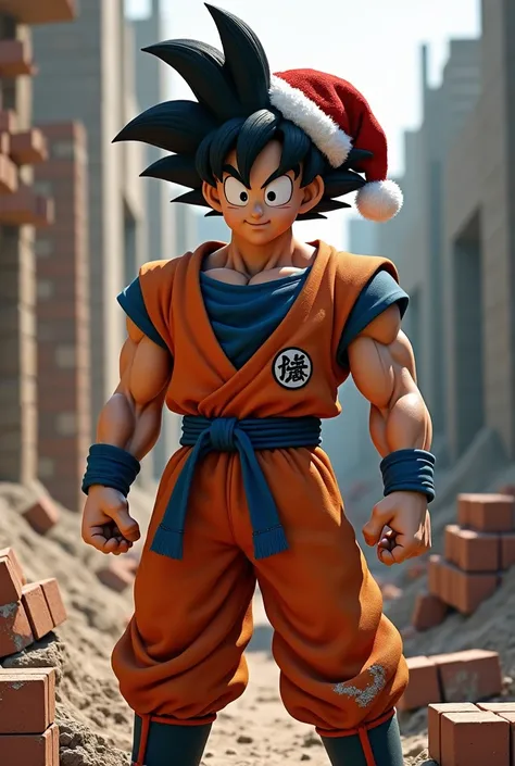 Goku bricklayer with Santa Claus hat 