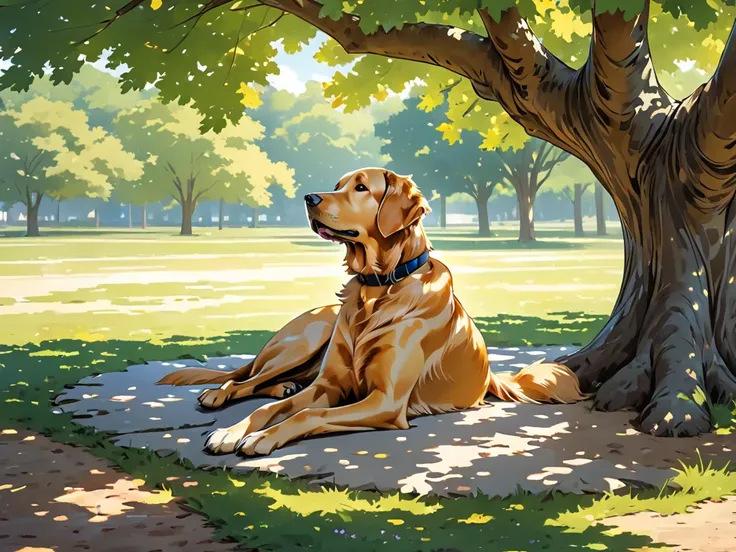 the shade of a tree, Retriever, Relaxing, High Definition.
