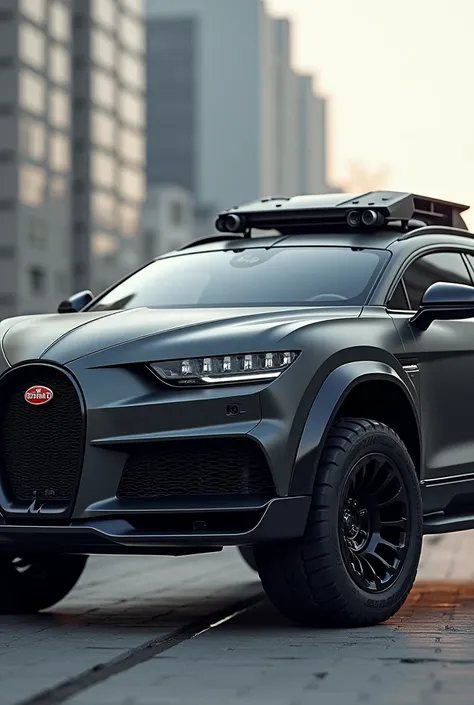   Realistic photo SUV made by Bugatti Motors. Large military SUV with LED headlights .