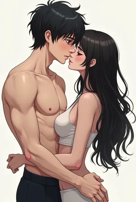  draws a sexy pale boy ,  Black hair,  male eyes , masculine ,  and a girl kissing the boy ,  the pale girl , and a falcon body but not so much ,la chica de  Black hair largo,  looked in love at the boy ,  the boy grabs the girls waist and the girl strokin...