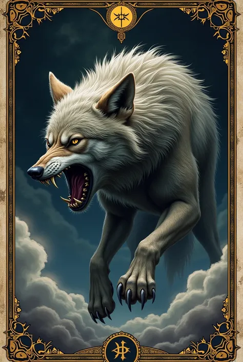 tarot card, a growling wolf