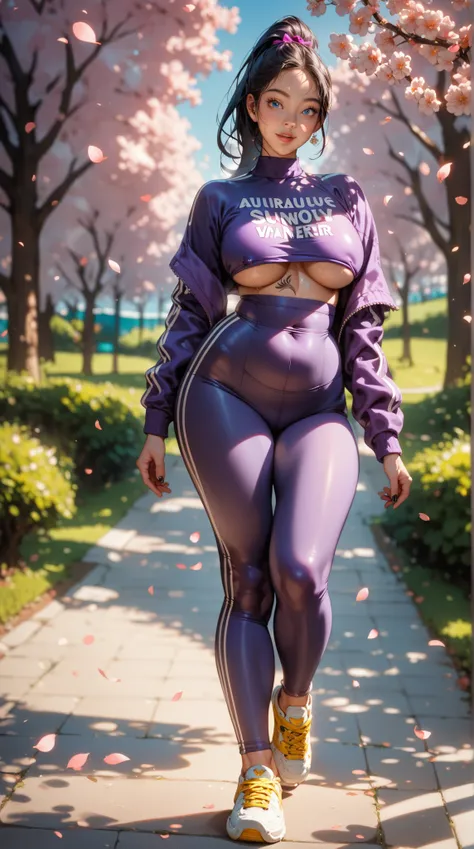  master works， Best Graphics ，Higher quality， high detail ，超高分辨率， Disney Style ， A Purple Sport Wear Top ， Purple Sports Pants ， Yellow Adidas Jogging Shoes ， Exquisite Cartoon Girl ，EXQUISITE AND BEAUTIFUL TANG EYE， Bold Character Design ， Realistic Chara...