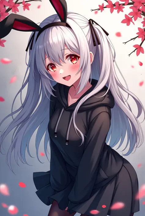 (girl, happy, open mouth, smile:1),
break,
(Youthful face, well-defined features, sharp gaze:1.1),
(Beautiful Silver hair, Shimmering Silver hair:1.2),(hair over one eyes:1.3),
(twin tails, hair ornament:1.2), 
(Glowing ultra-detailed red eyes), (red glowi...