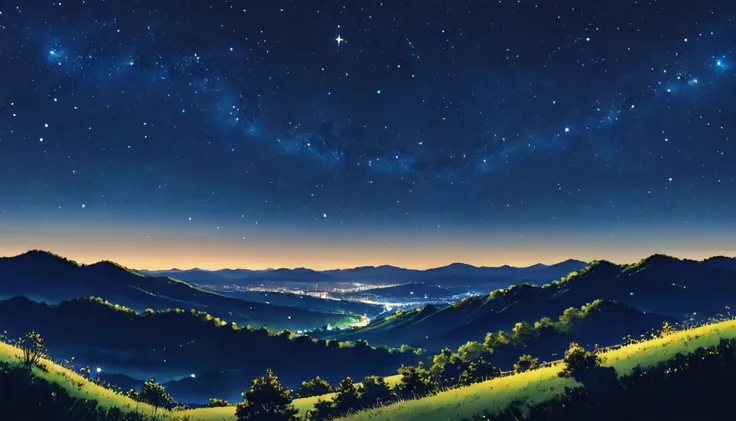 hills, starry sky, Wide skyline view, The star shines brightly