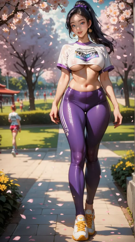  master works， Best Graphics ，Higher quality， high detail ，超高分辨率， Disney Style ， A Purple Sport Wear Top ， Purple Sports Pants ， Yellow Adidas Jogging Shoes ， Exquisite Cartoon Girl ，EXQUISITE BEAUTIFUL JAPANESE BABE， Bold Character Design ， Realistic Char...