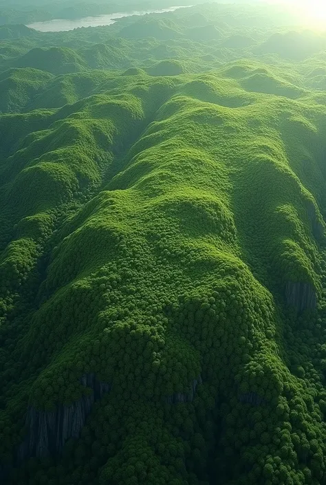 What if Mongolia covered 100% forest and plants that is 100% suitable for area.view from space or on map.Highlight Mongolian border.View from space