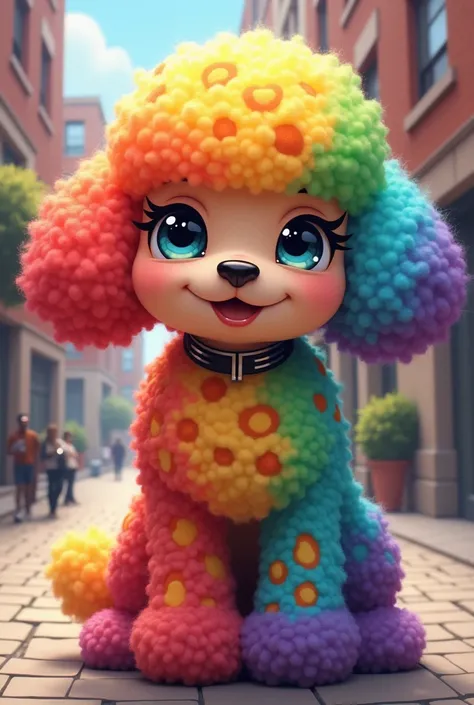 Anime modern cutted poodle with rainbow colored fur and leopard spots